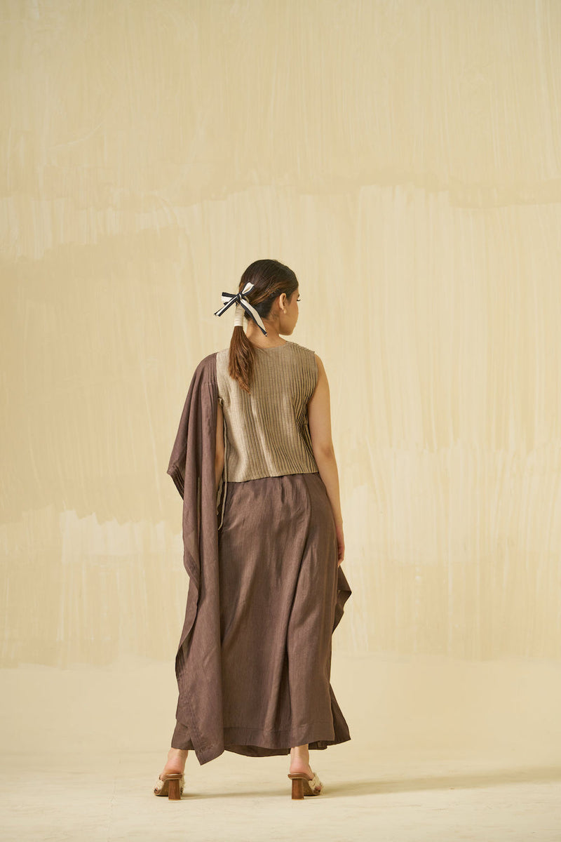 Bluebird Dress-Cocoa mysore silk dress by Stoique in cocoa for women in Singapore