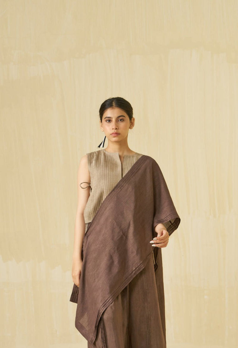 Bluebird Top-Taupe mysore silk top/shirt by Stoique in taupe for women in Singapore