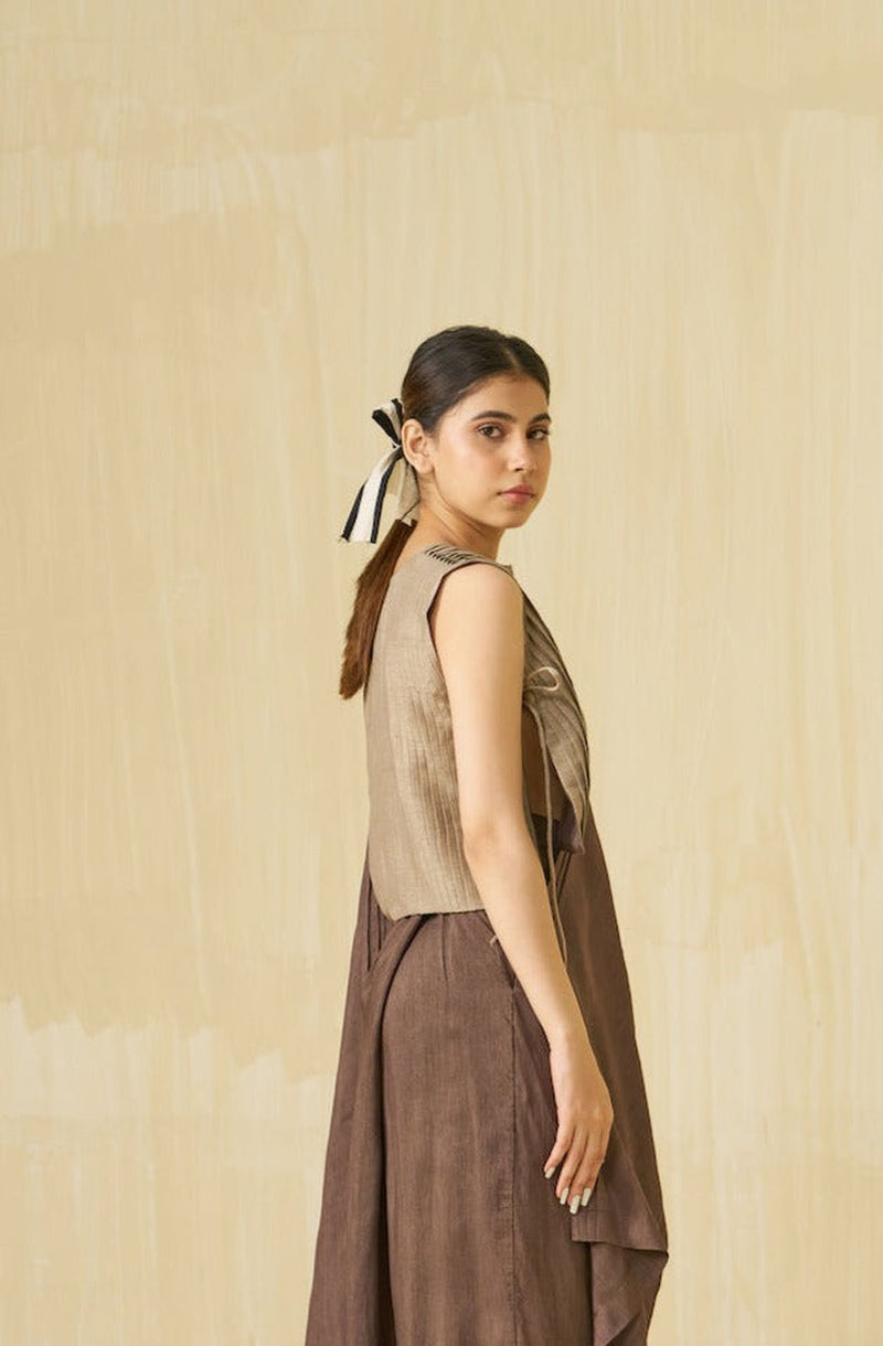 Bluebird Top-Taupe mysore silk top/shirt by Stoique in taupe for women in Singapore