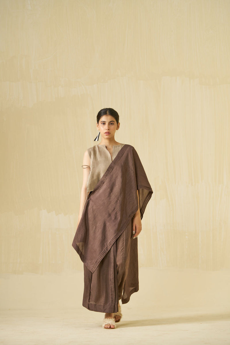 Bluebird Top-Taupe mysore silk top/shirt by Stoique in taupe for women in Singapore