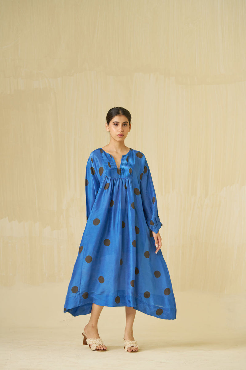 Button Dress-Sweet pea blue + Dark chocolate brown upada silk dress by Stoique in sweet pea blue, dark chocolate brown for women in Singapore