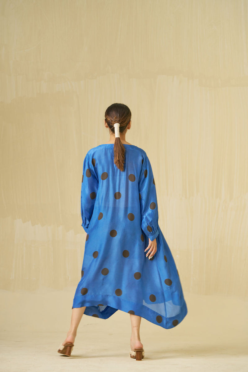 Button Dress-Sweet pea blue + Dark chocolate brown upada silk dress by Stoique in sweet pea blue, dark chocolate brown for women in Singapore