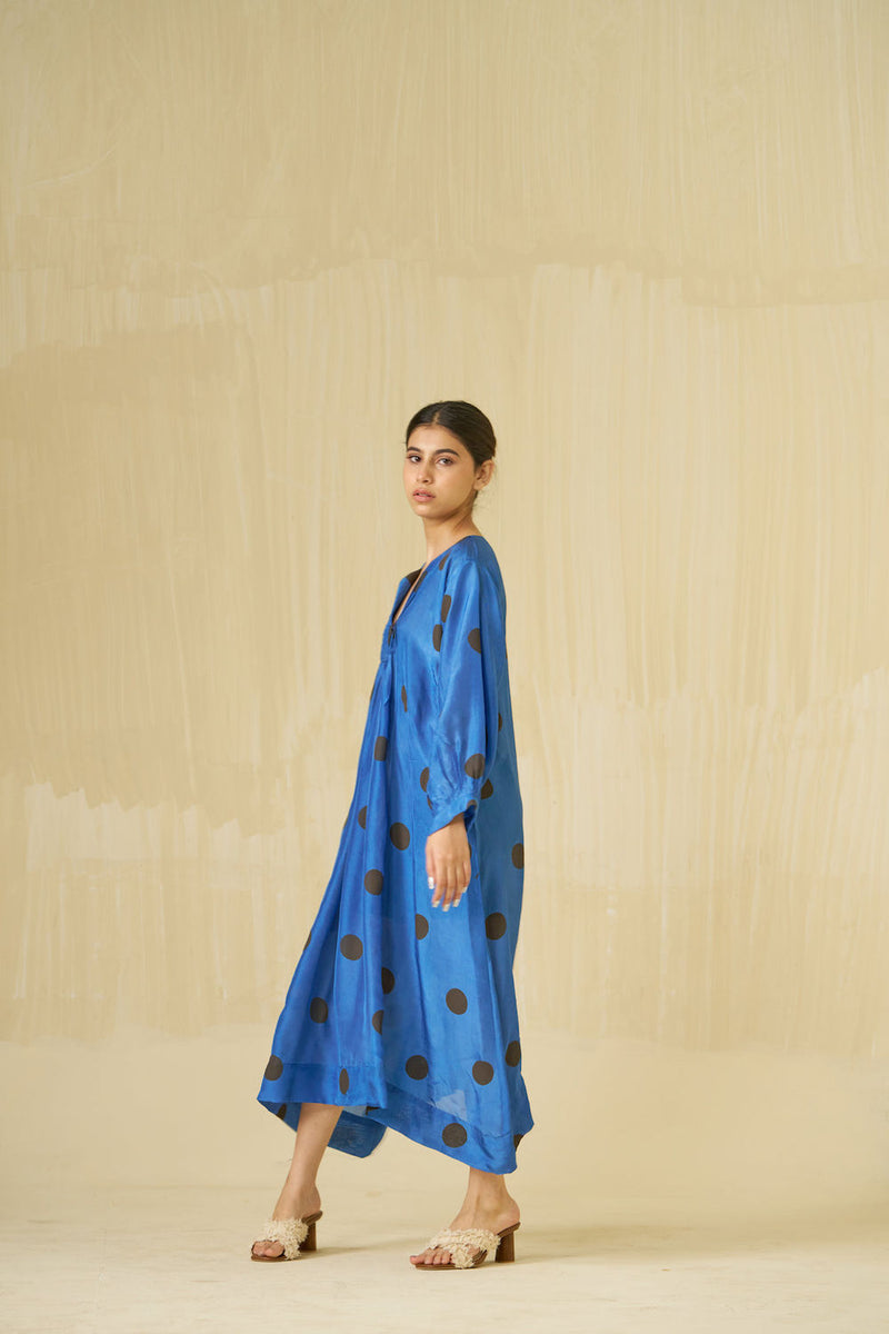 Button Dress-Sweet pea blue + Dark chocolate brown upada silk dress by Stoique in sweet pea blue, dark chocolate brown for women in Singapore