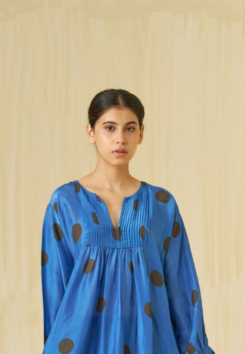 Button Dress-Sweet pea blue + Dark chocolate brown upada silk dress by Stoique in sweet pea blue, dark chocolate brown for women in Singapore