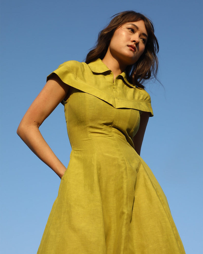 Sophie Cape dress linen Buy Sophie Cape dress from C&W | Dresses for Women by Leh Studios in green color for women in Singapore