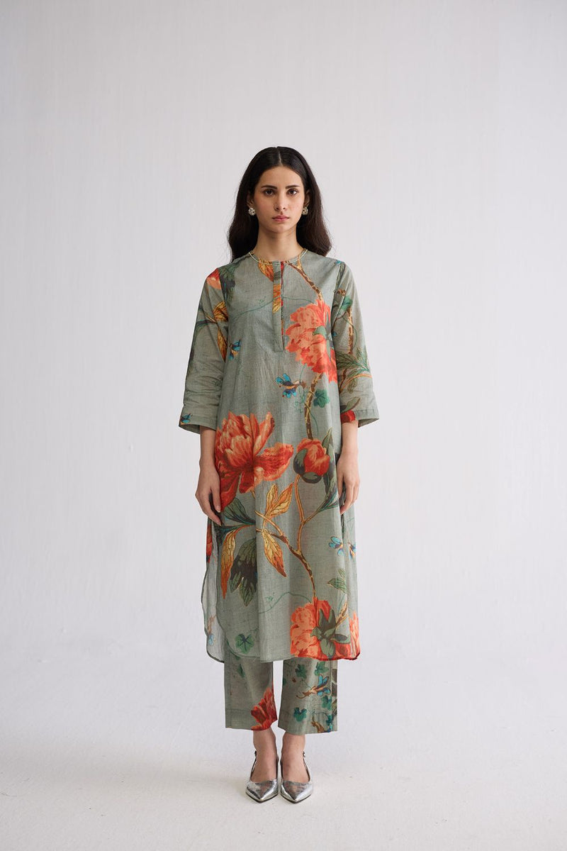 CABBAGE LONG KURTA SET cotton cambric kurta/kurta set by YAM in aqua for women in Singapore