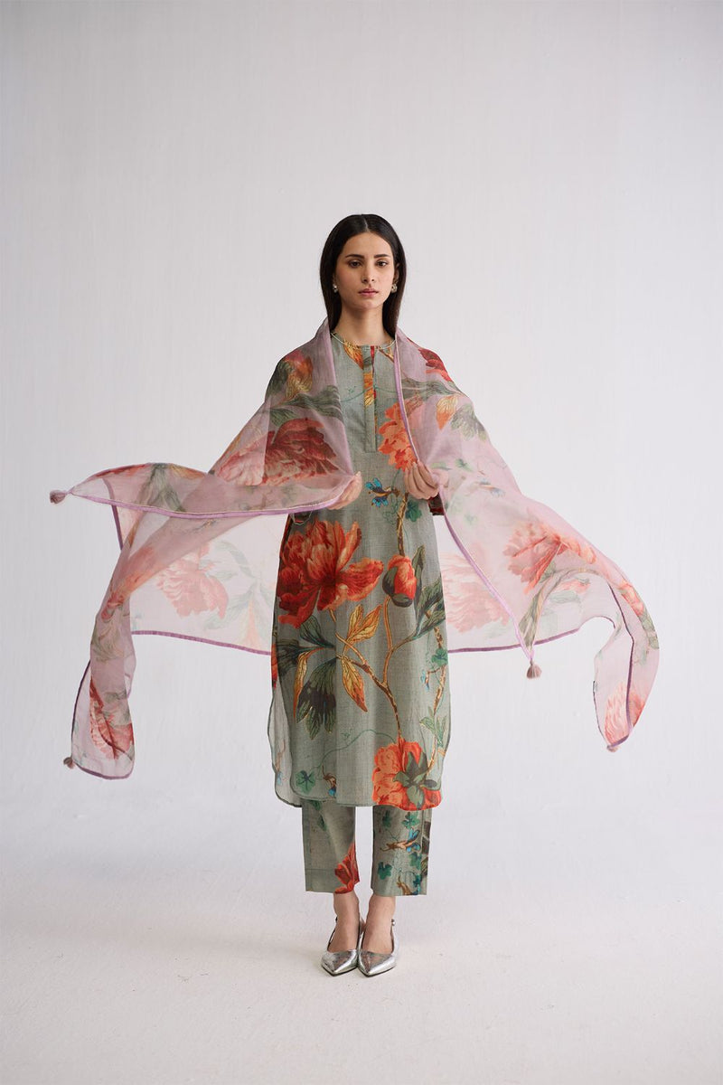 CABBAGE LONG KURTA SET cotton cambric kurta/kurta set by YAM in aqua for women in Singapore