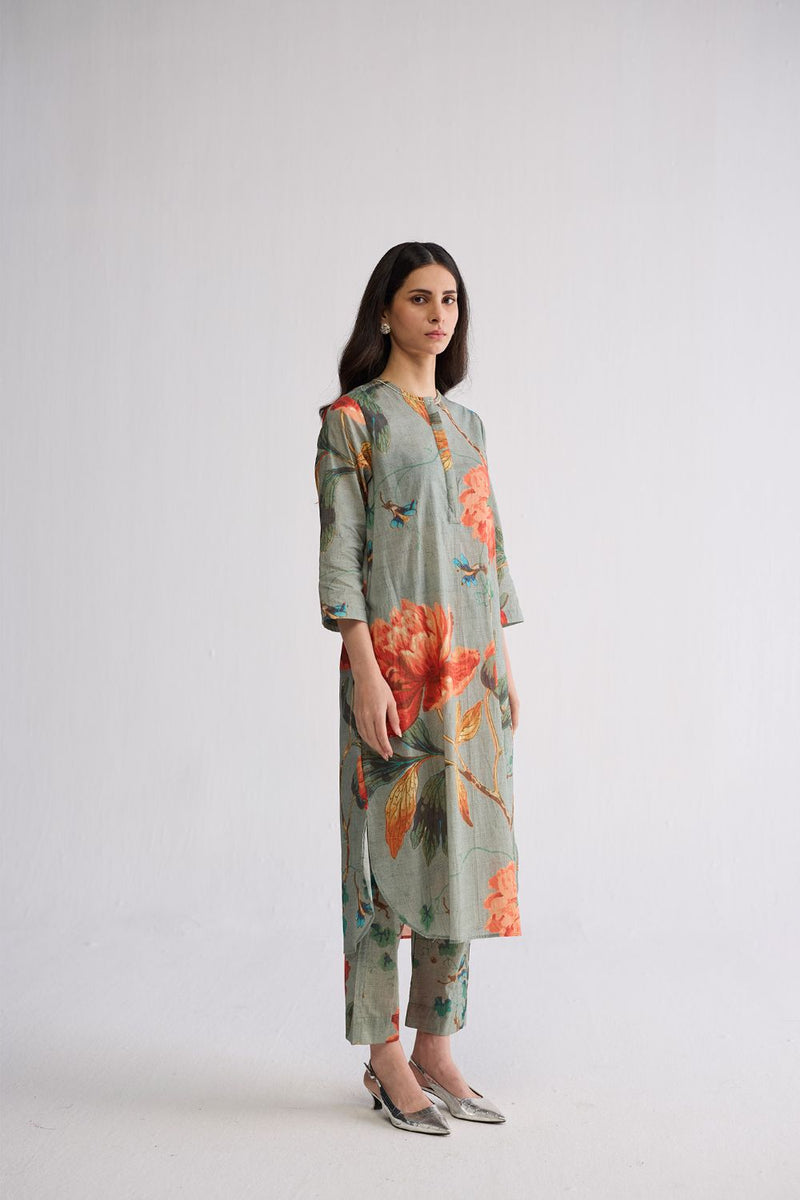 CABBAGE LONG KURTA SET cotton cambric kurta/kurta set by YAM in aqua for women in Singapore