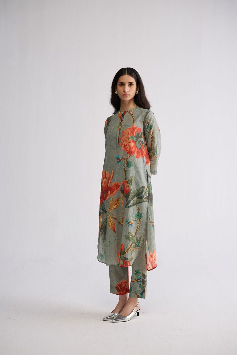 CABBAGE LONG KURTA SET cotton cambric kurta/kurta set by YAM in aqua for women in Singapore