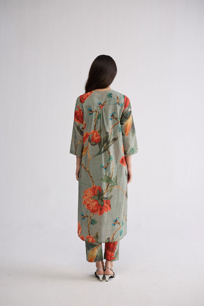 CABBAGE LONG KURTA SET cotton cambric kurta/kurta set by YAM in aqua for women in Singapore