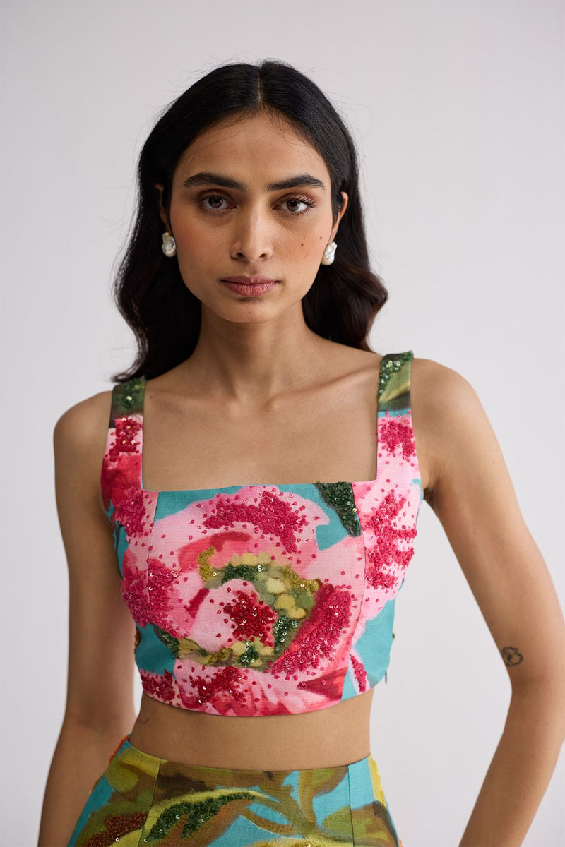 CAMPARI EMBROIDERED TOP AND SKIRT SET cotton silk co-ord set by YAM in multicolor for women in Singapore