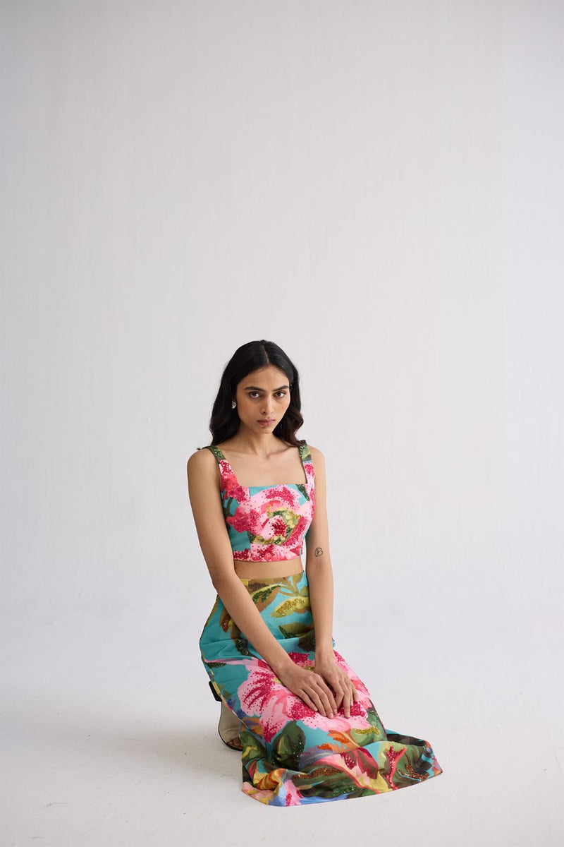 CAMPARI EMBROIDERED TOP AND SKIRT SET cotton silk co-ord set by YAM in multicolor for women in Singapore