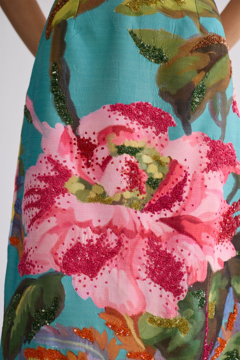 CAMPARI EMBROIDERED TOP AND SKIRT SET cotton silk co-ord set by YAM in multicolor for women in Singapore
