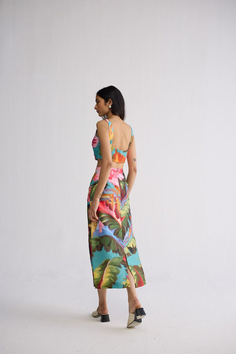 CAMPARI EMBROIDERED TOP AND SKIRT SET cotton silk co-ord set by YAM in multicolor for women in Singapore