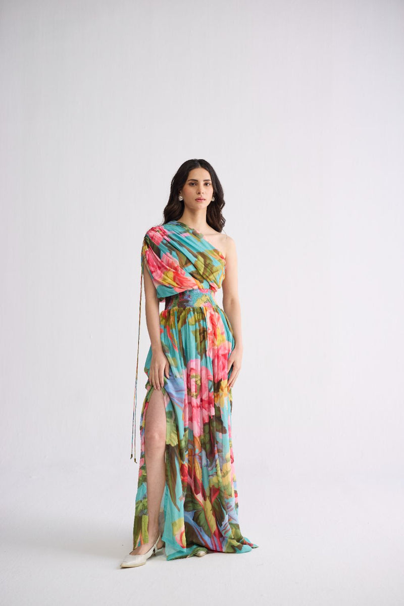 CAMPARI ONE SHOULDER DRESS crepe dress by YAM in multicolor for women in Singapore