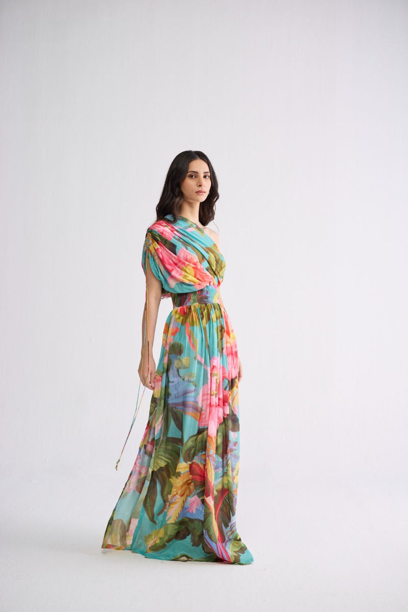 CAMPARI ONE SHOULDER DRESS crepe dress by YAM in multicolor for women in Singapore