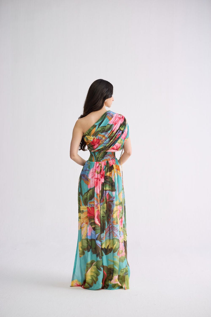 CAMPARI ONE SHOULDER DRESS crepe dress by YAM in multicolor for women in Singapore