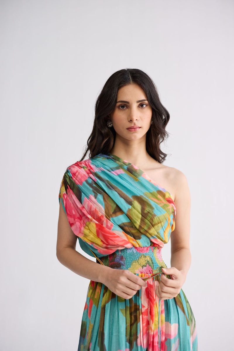 CAMPARI ONE SHOULDER DRESS crepe dress by YAM in multicolor for women in Singapore
