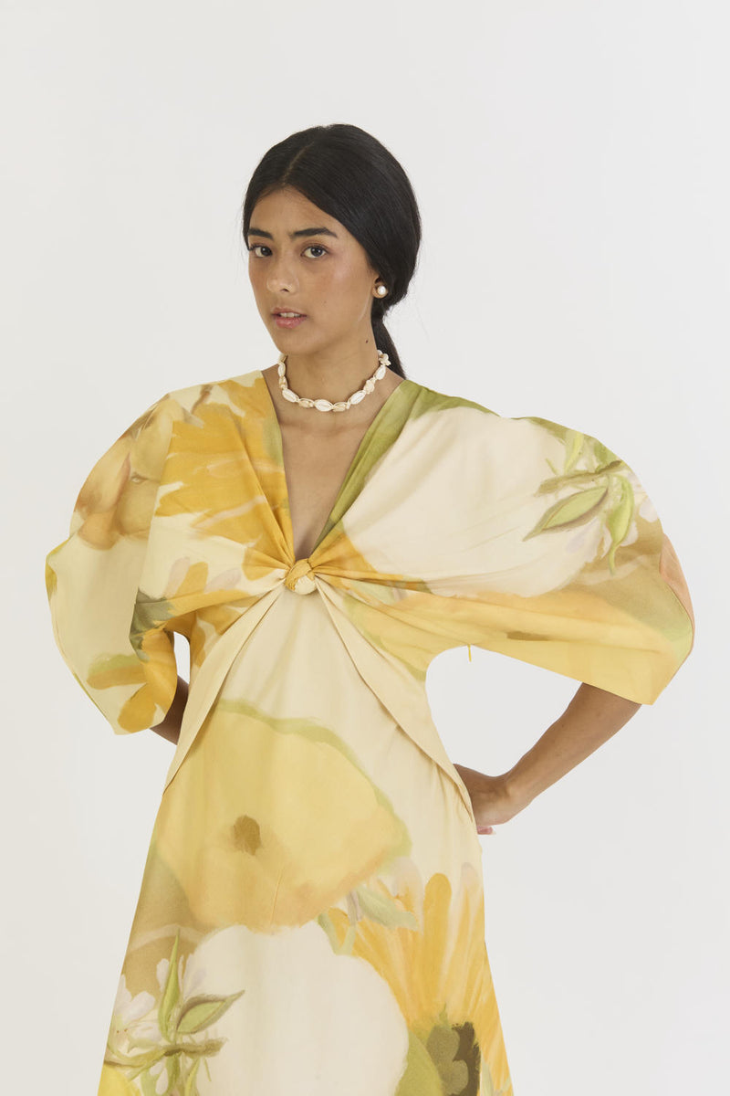 CANARY DRESS (KNOTTED DRESS) satin by Yam in yellow color for women in Singapore