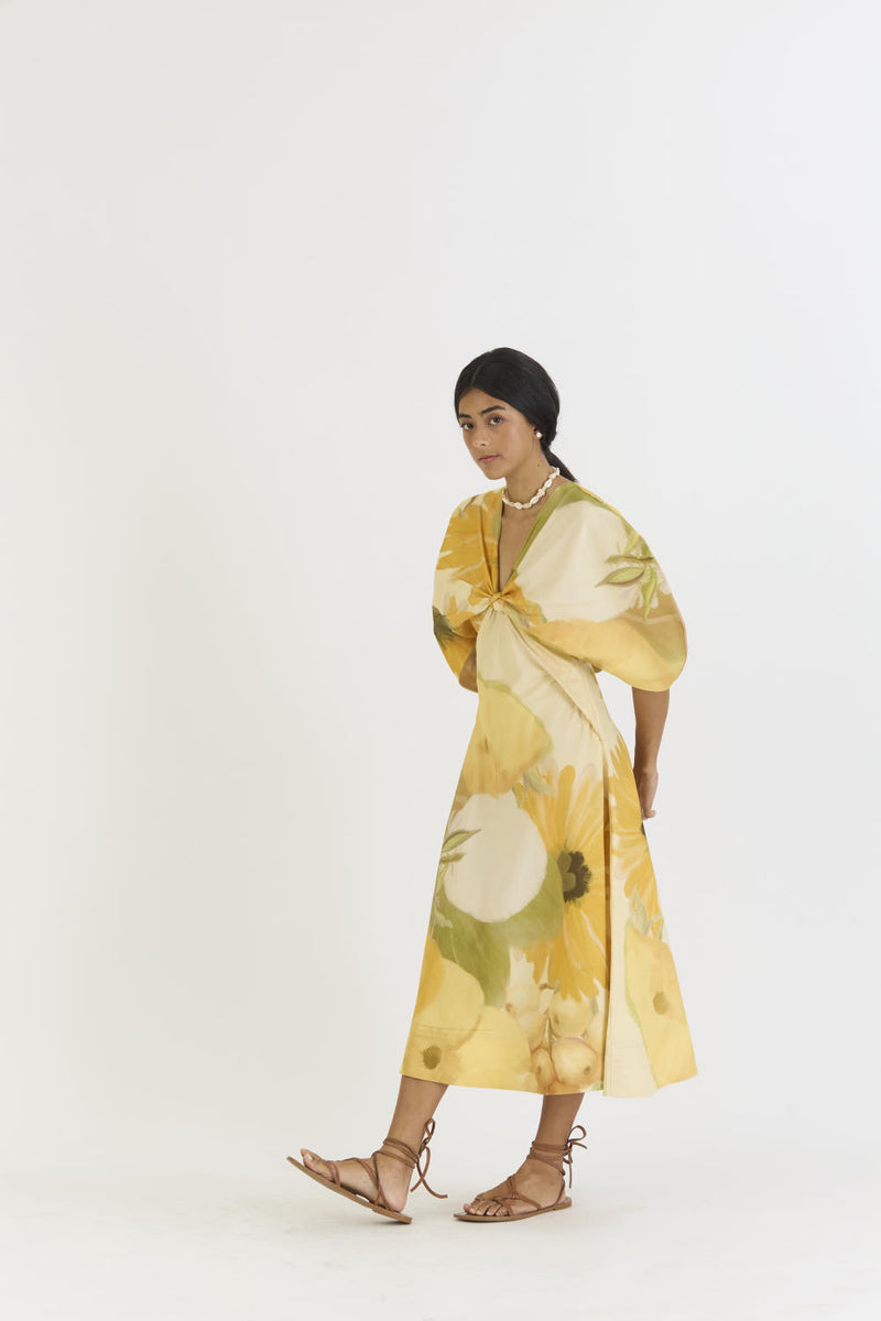 CANARY DRESS (KNOTTED DRESS) satin by Yam in yellow color for women in Singapore
