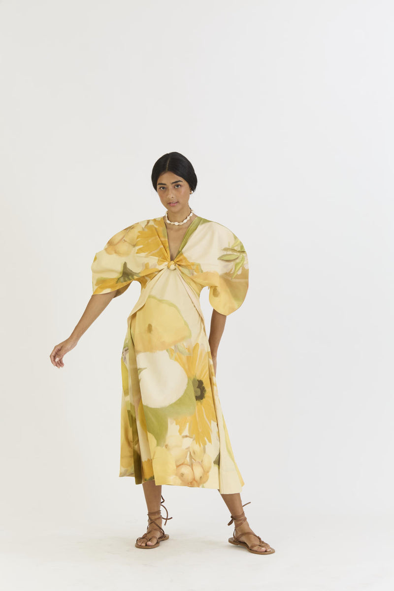CANARY DRESS (KNOTTED DRESS) satin by Yam in yellow color for women in Singapore