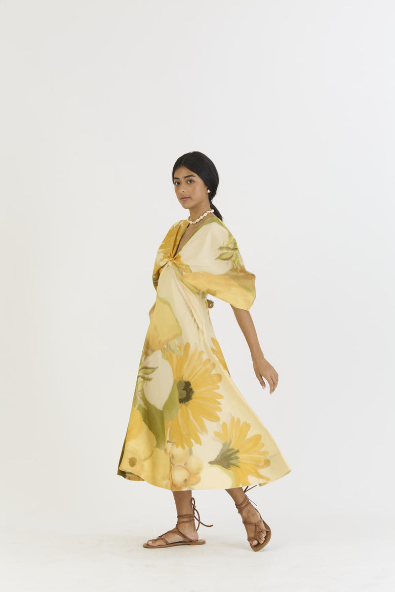 CANARY DRESS (KNOTTED DRESS) satin by Yam in yellow color for women in Singapore