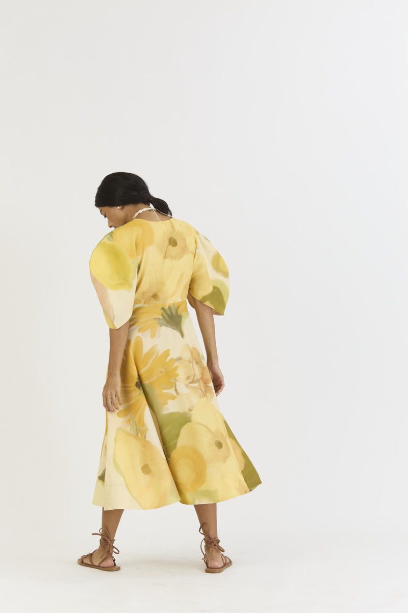 CANARY DRESS (KNOTTED DRESS) satin by Yam in yellow color for women in Singapore