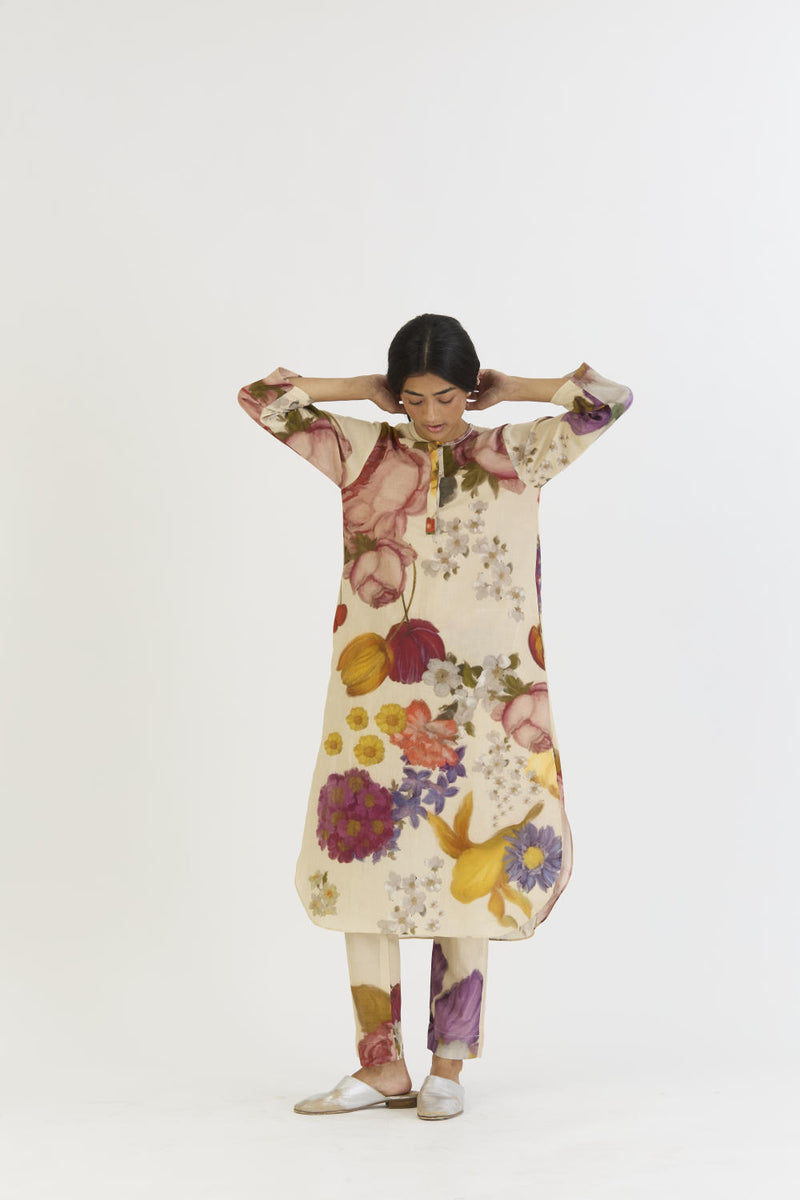 CHERIMOYA LONG KURTA SET cotton by Yam in white color for women in Singapore