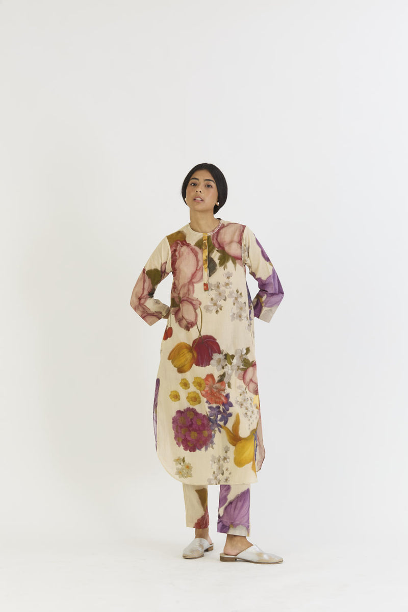 CHERIMOYA LONG KURTA SET cotton by Yam in white color for women in Singapore