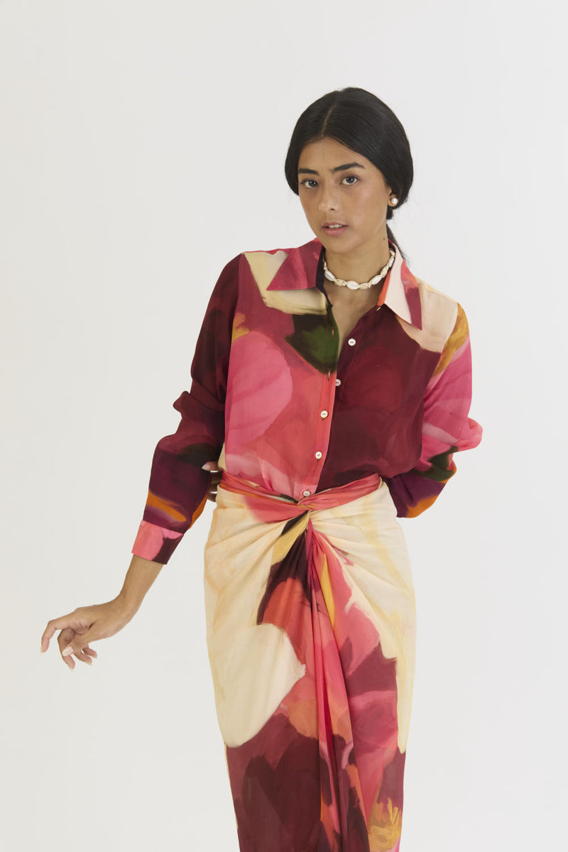 CHERRY SHIRT AND SKIRT SET mul by Yam in multi color for women in Singapore