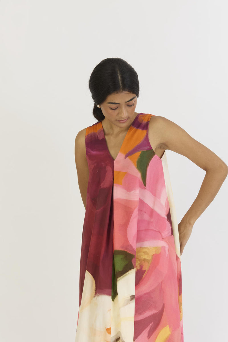 CHERRY V NECKLINE DRESS satin by Yam in multi color for women in Singapore