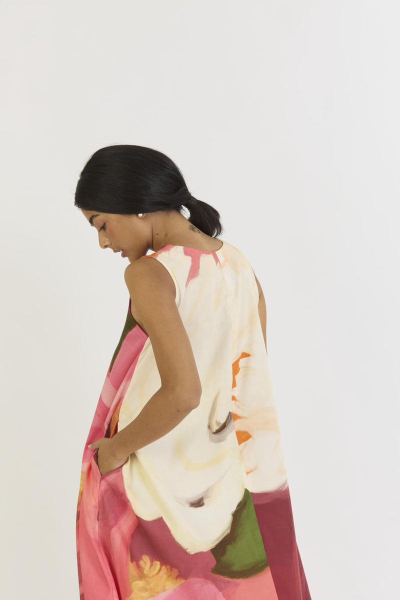 CHERRY V NECKLINE DRESS satin by Yam in multi color for women in Singapore