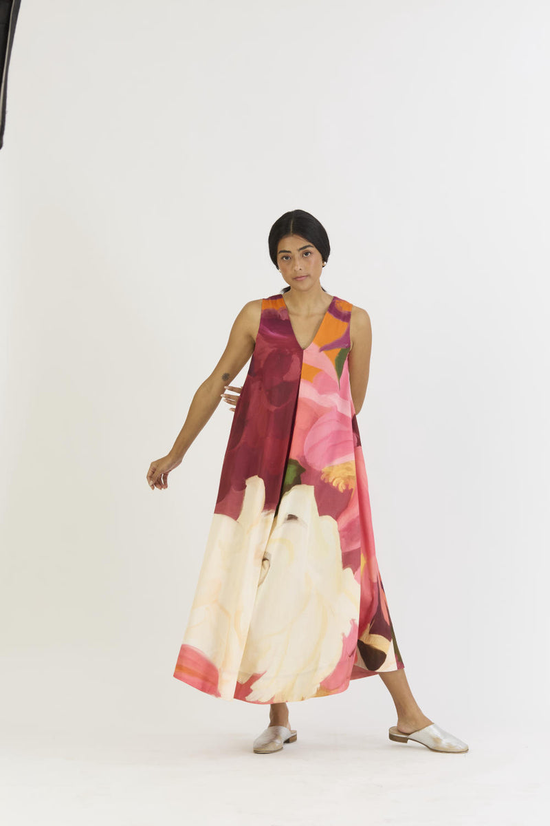 CHERRY V NECKLINE DRESS satin by Yam in multi color for women in Singapore