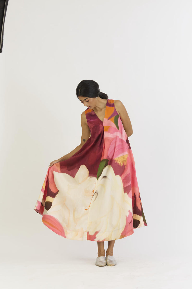 CHERRY V NECKLINE DRESS satin by Yam in multi color for women in Singapore