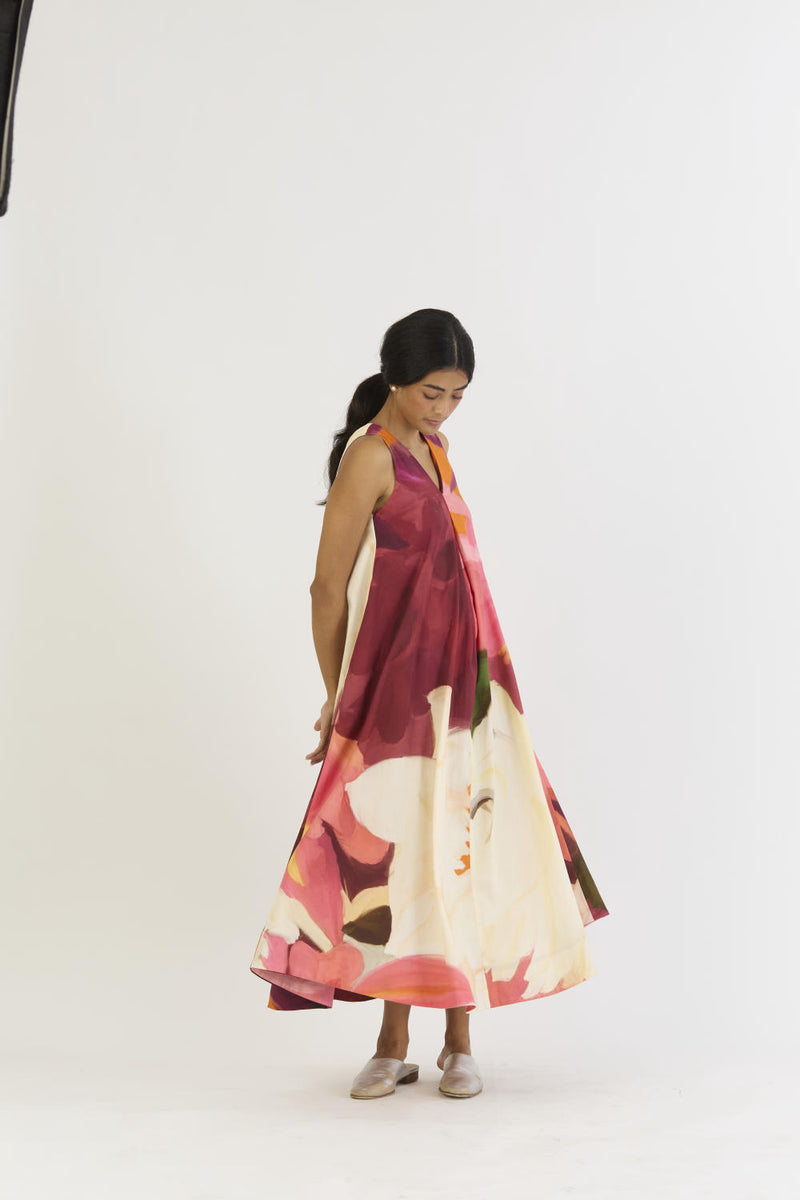 CHERRY V NECKLINE DRESS satin by Yam in multi color for women in Singapore
