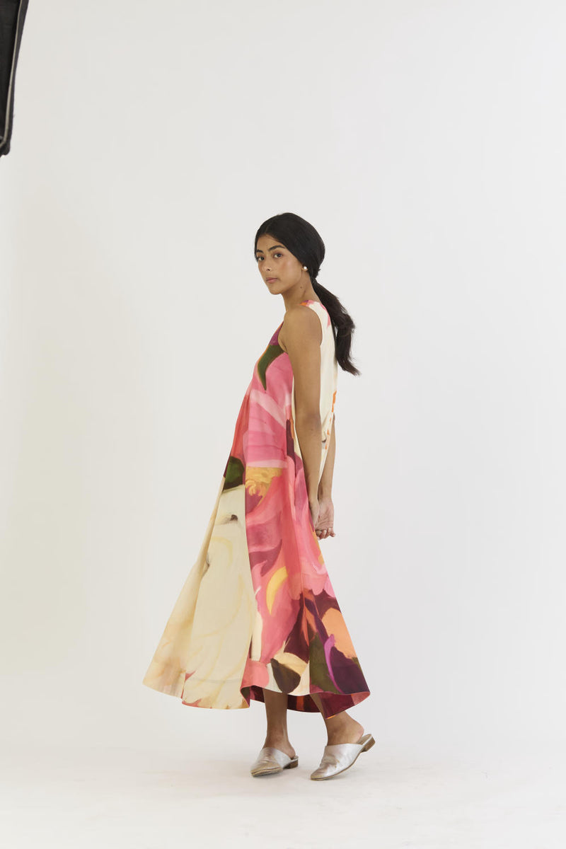 CHERRY V NECKLINE DRESS satin by Yam in multi color for women in Singapore