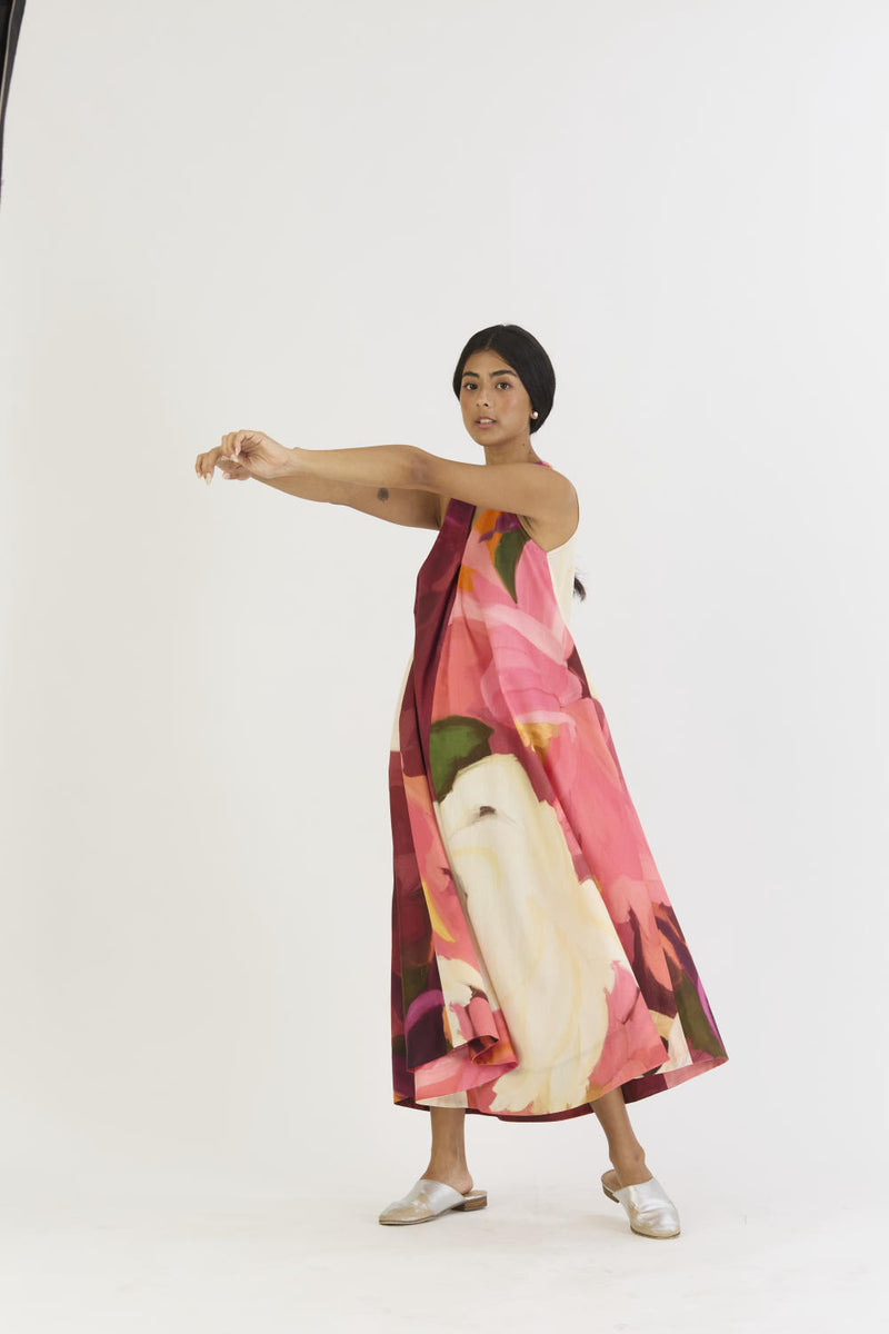 CHERRY V NECKLINE DRESS satin by Yam in multi color for women in Singapore