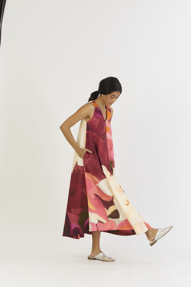 CHERRY V NECKLINE DRESS satin by Yam in multi color for women in Singapore
