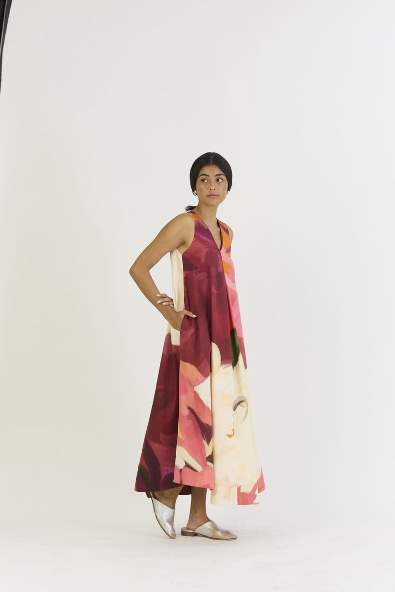 CHERRY V NECKLINE DRESS satin by Yam in multi color for women in Singapore