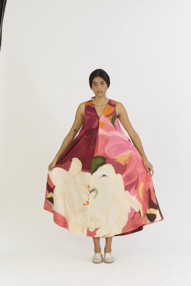 CHERRY V NECKLINE DRESS satin by Yam in multi color for women in Singapore