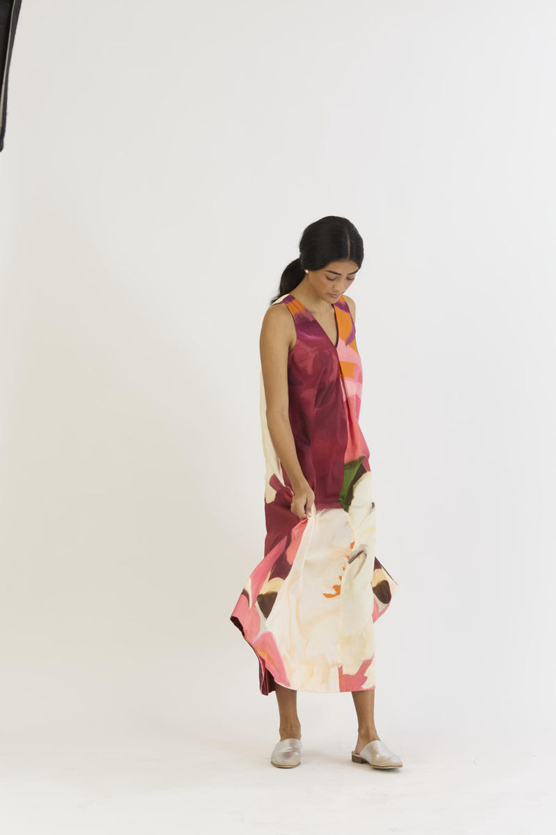 CHERRY V NECKLINE DRESS satin by Yam in multi color for women in Singapore