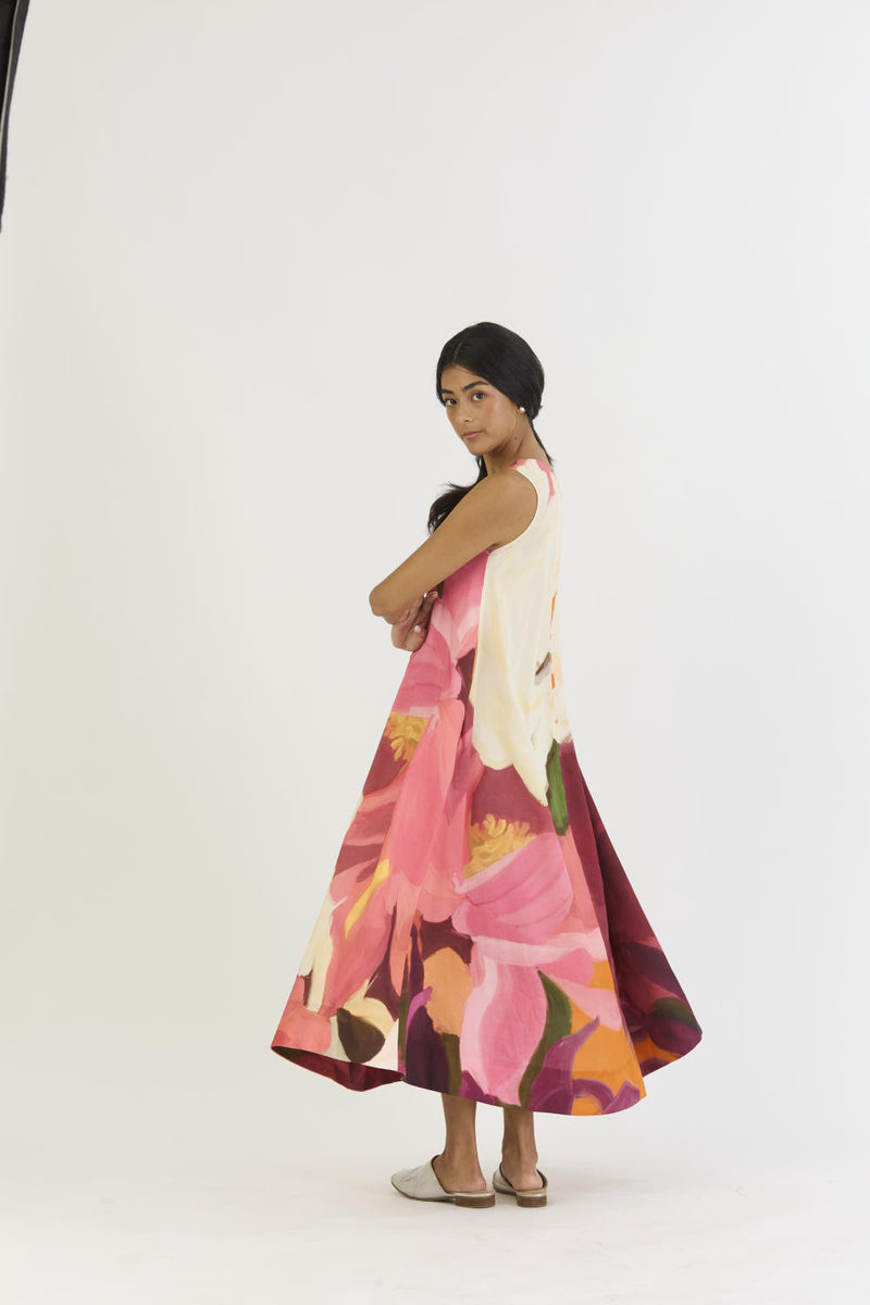 CHERRY V NECKLINE DRESS satin by Yam in multi color for women in Singapore