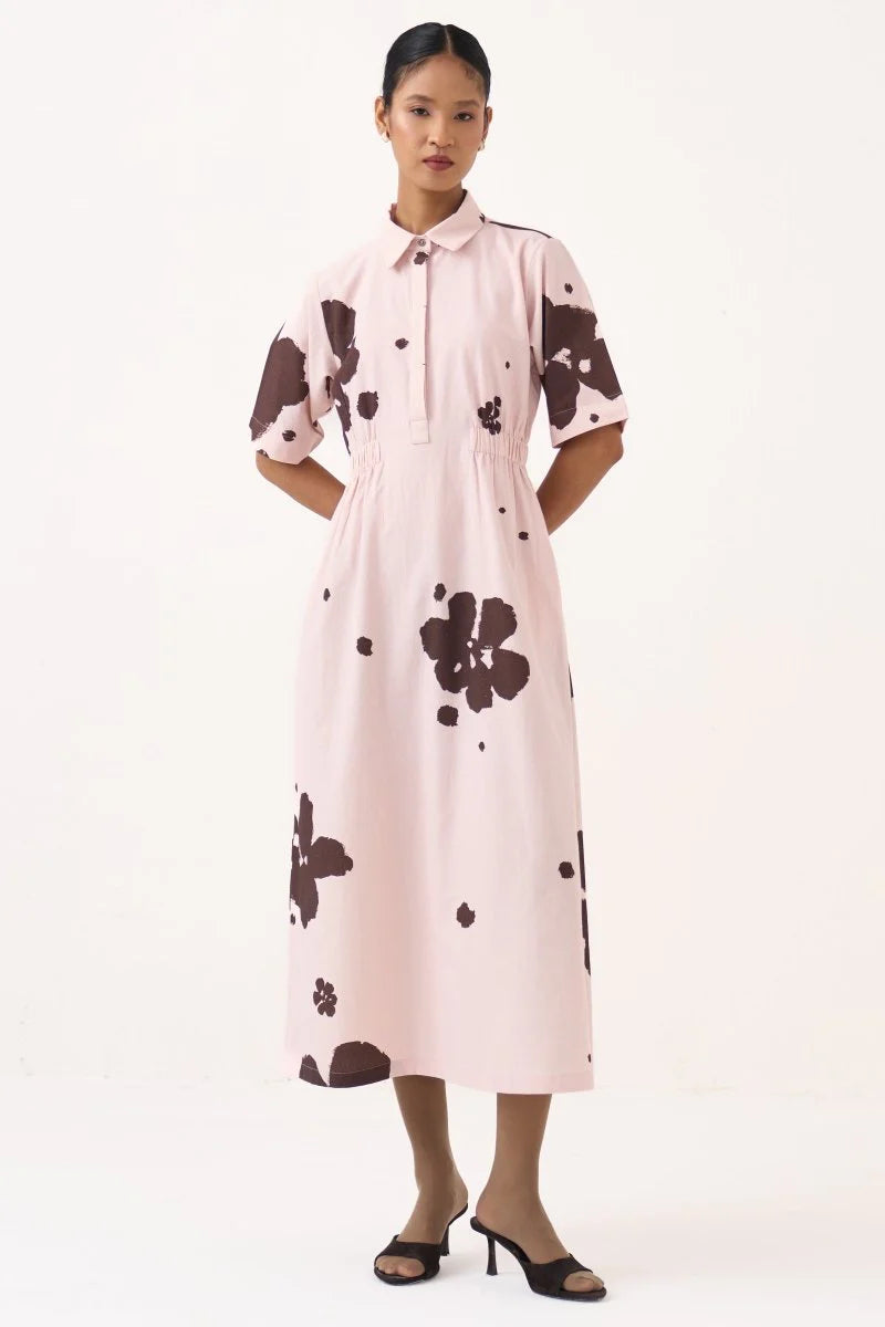 TCMPOP26-21 COLLARED SIDE WAIST ELASTIC DRESS -Size S