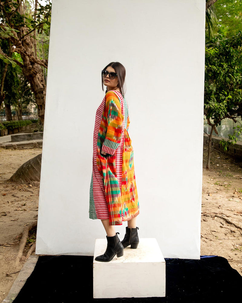 Turbo Elegance Dress gamcha dress by 145 East in green, multicolour for women in Singapore