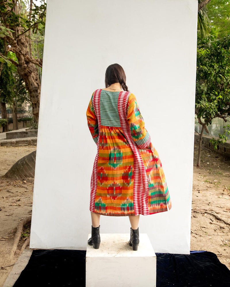 Turbo Elegance Dress gamcha dress by 145 East in green, multicolour for women in Singapore