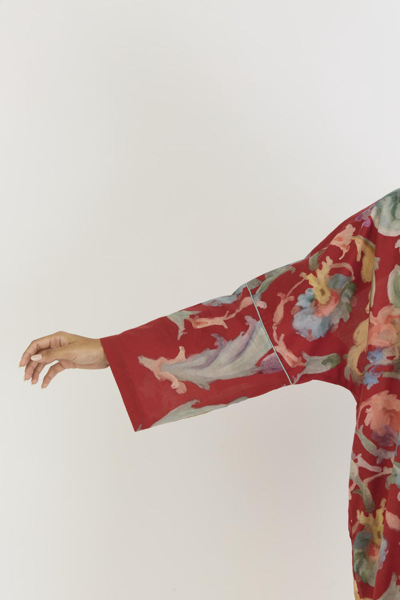CRANBERRY COTTON KAFTAN SET cotton by Yam in red color for women in Singapore