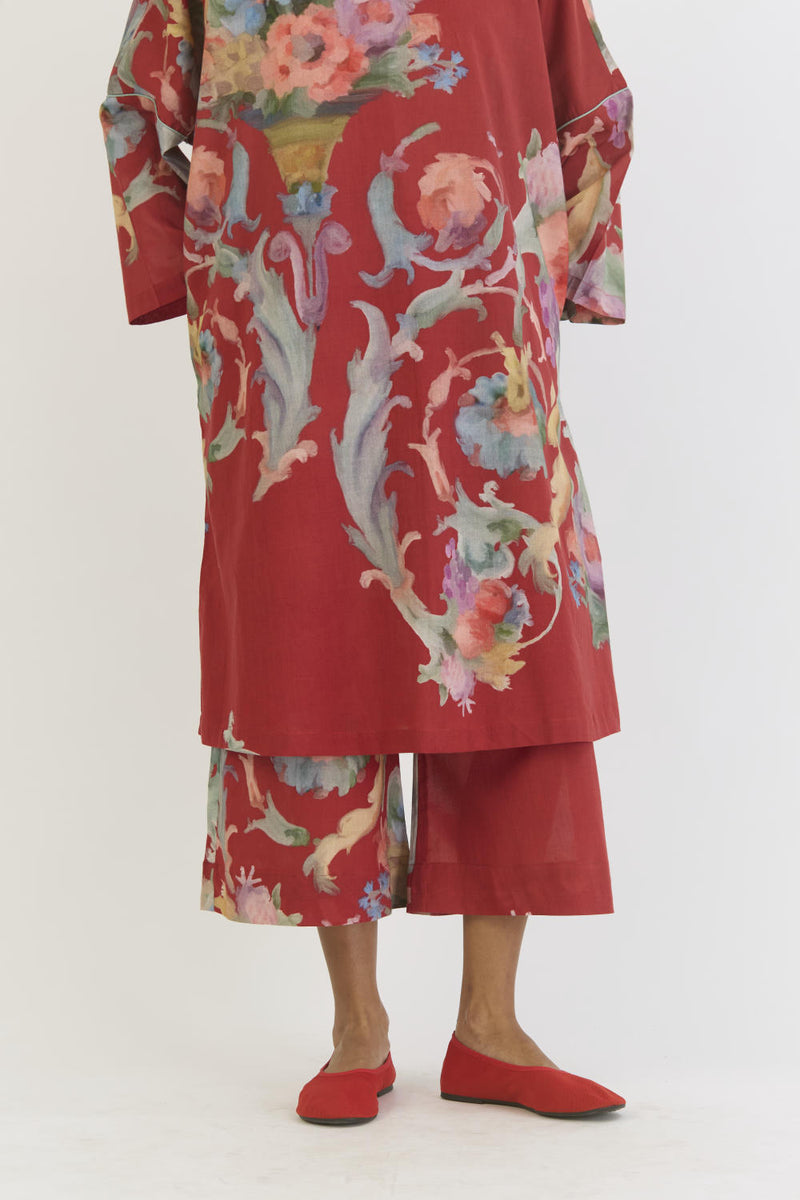 CRANBERRY COTTON KAFTAN SET cotton by Yam in red color for women in Singapore