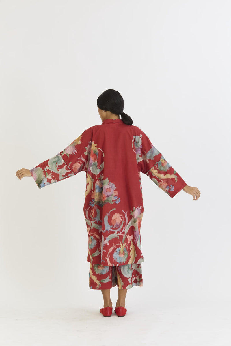 CRANBERRY COTTON KAFTAN SET cotton by Yam in red color for women in Singapore
