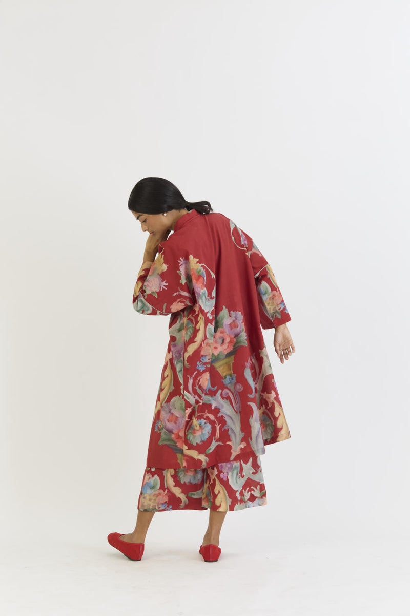 CRANBERRY COTTON KAFTAN SET cotton by Yam in red color for women in Singapore