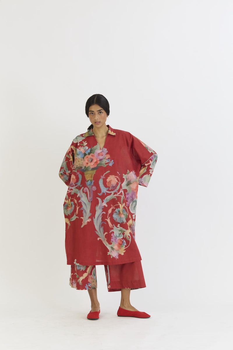 CRANBERRY COTTON KAFTAN SET cotton by Yam in red color for women in Singapore